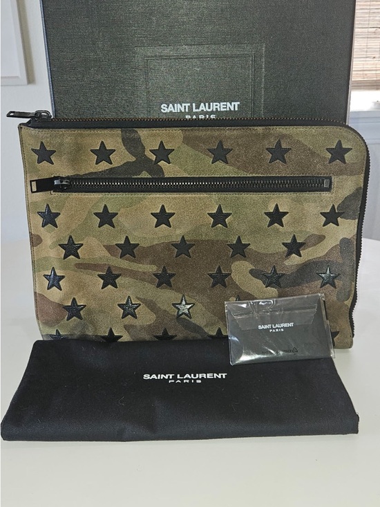 Saint Laurent Other - Saint Laurent Camo Star Zip Pouch in Olive and Black